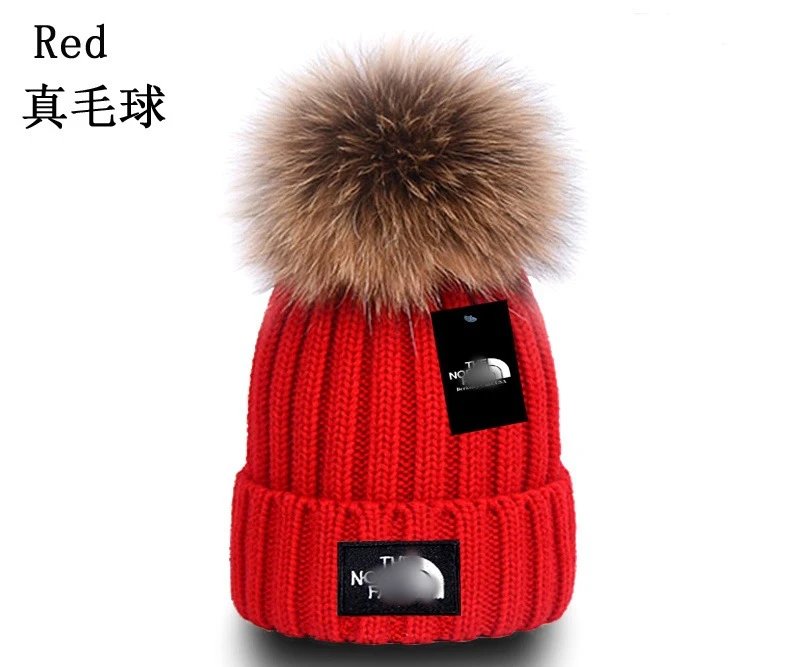Winter Knit Beanie Hat with Fur Pom Pom Scarlet - High Quality Product Image - Cnfans