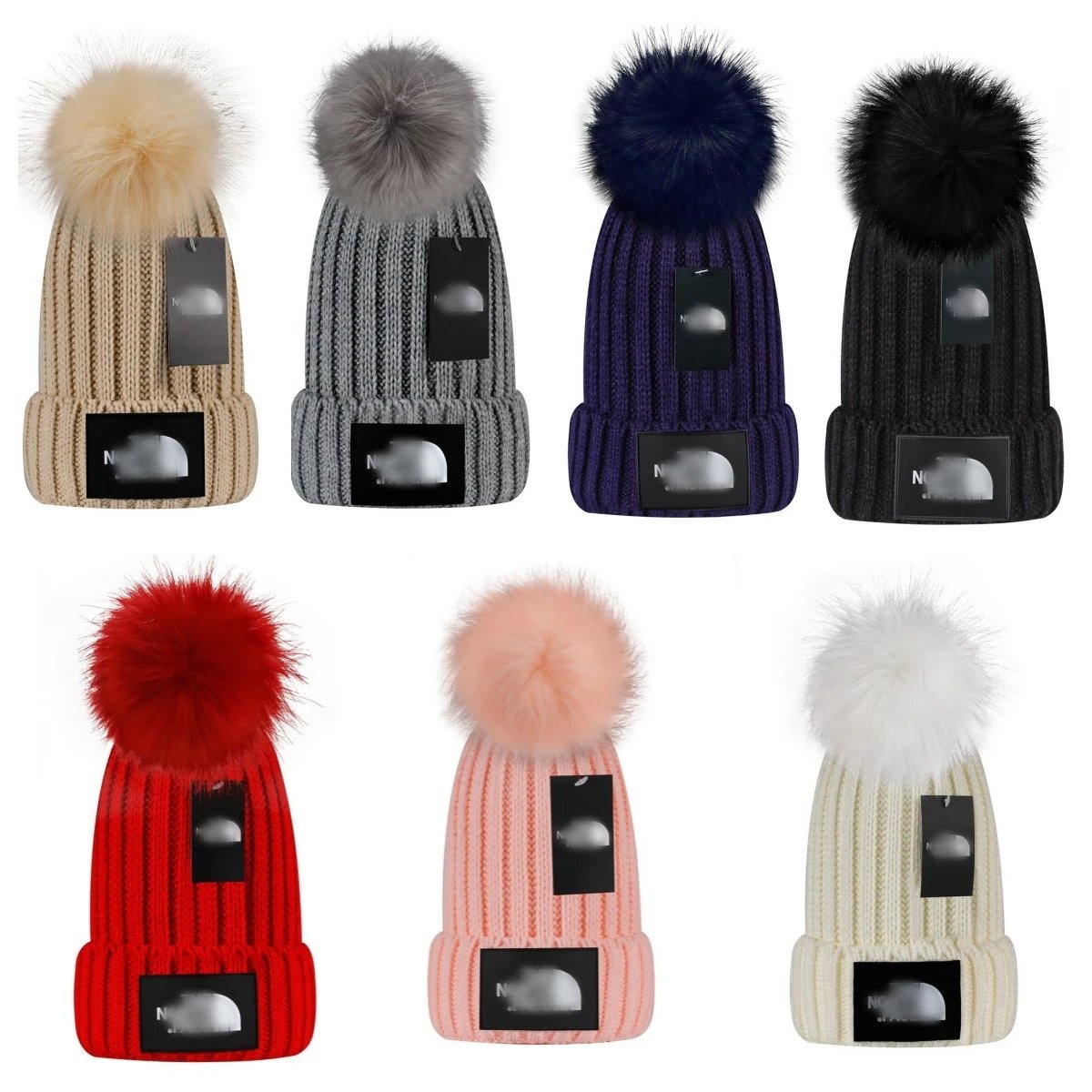 Knit Beanie Pom Pom Winter Hat Unisex Ivory - Gallery Image 1 - Detailed View