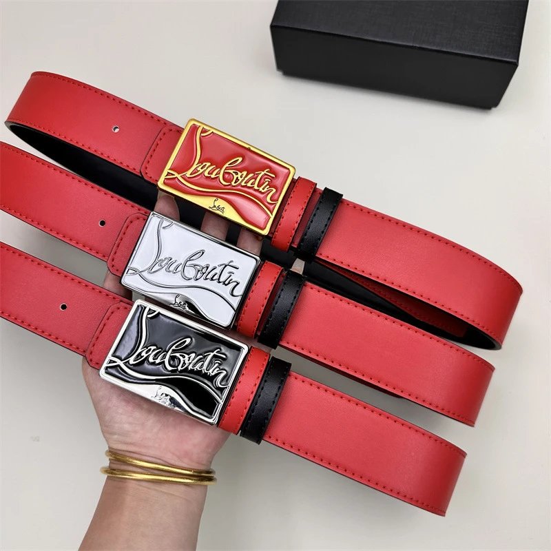 Christian Louboutin Red Leather Belt with Signature Script Buckle