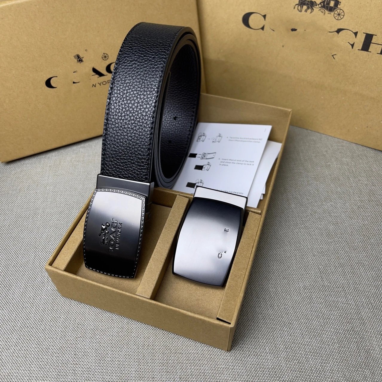 Coach New York Black Pebbled Leather Belt with Reversible Buckle - 4