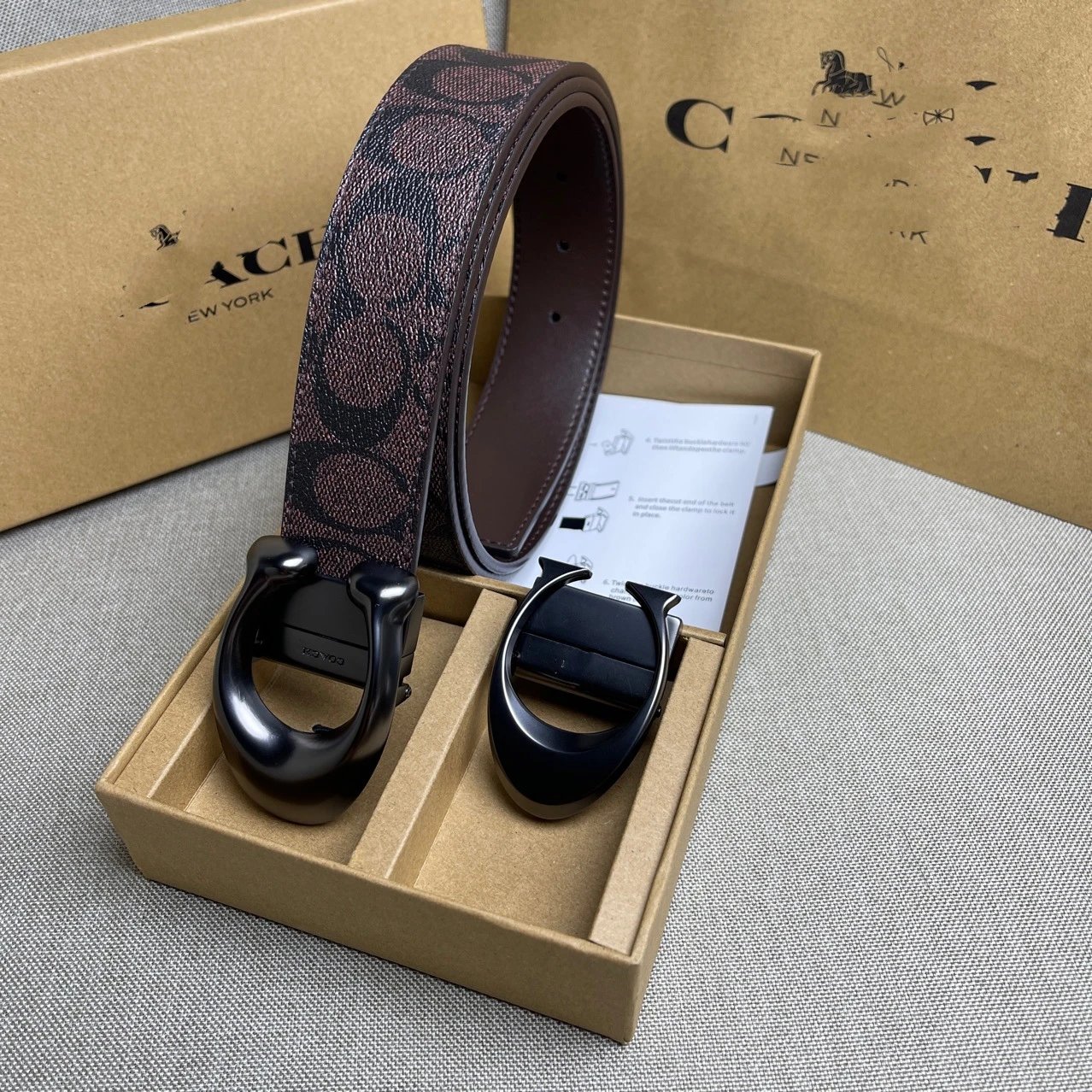 Coach New York Black Pebbled Leather Belt with Reversible Buckle - 6