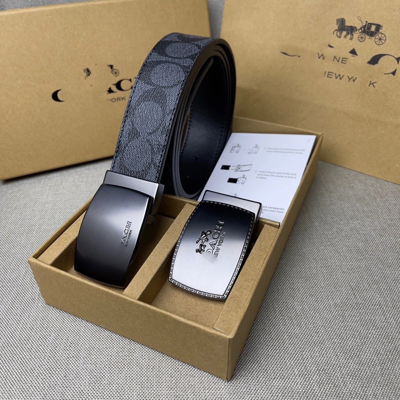 Coach New York Black Pebbled Leather Belt with Reversible Buckle - 5