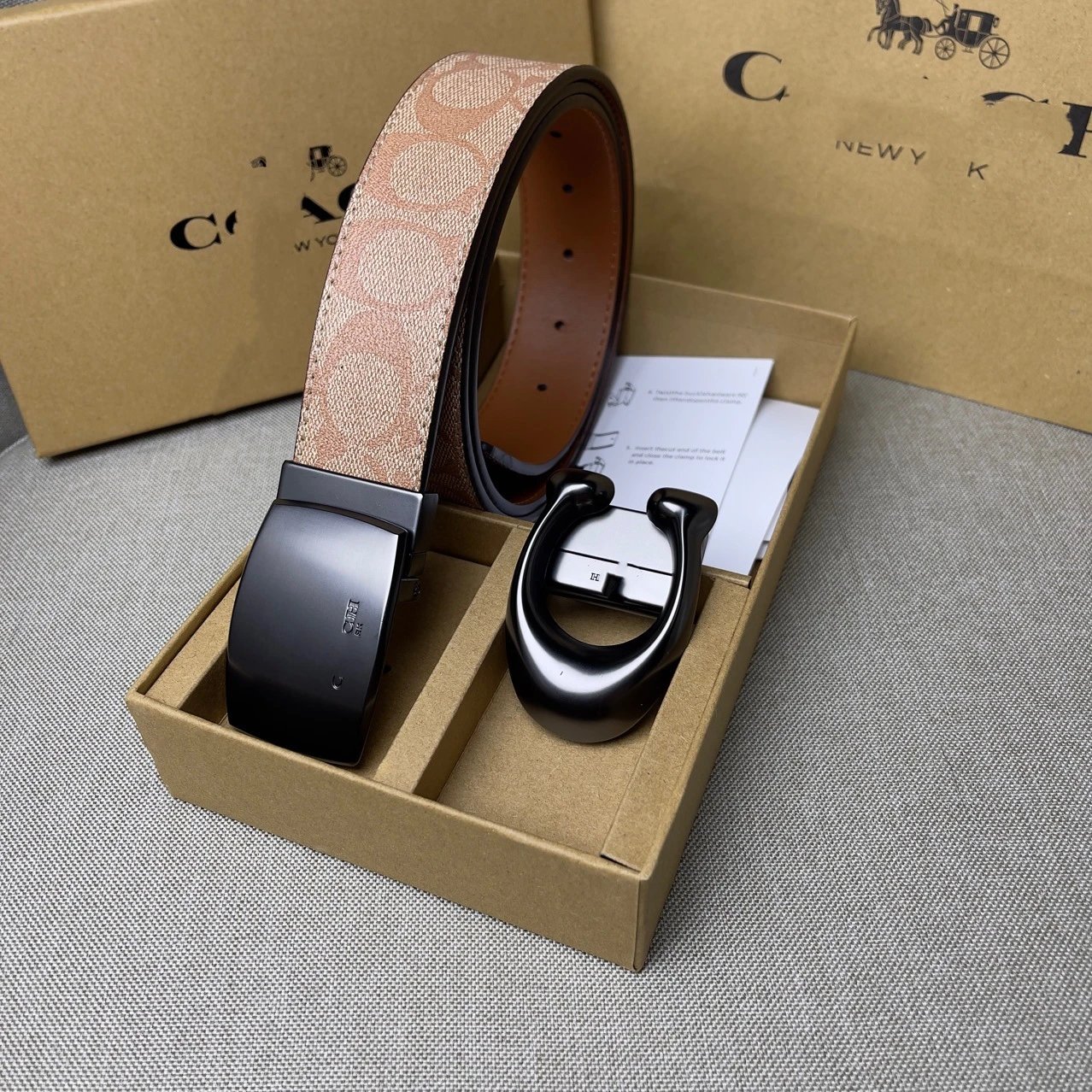 Coach New York Black Pebbled Leather Belt with Reversible Buckle - 3