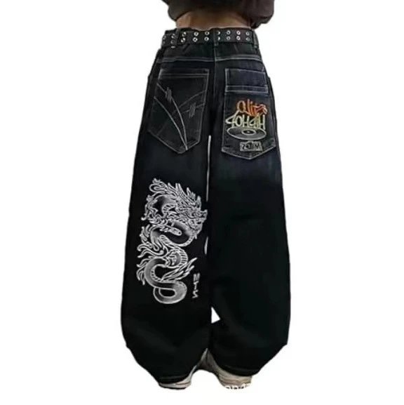 Unbranded Jeans Loose wide-leg graphic embroidered image 2