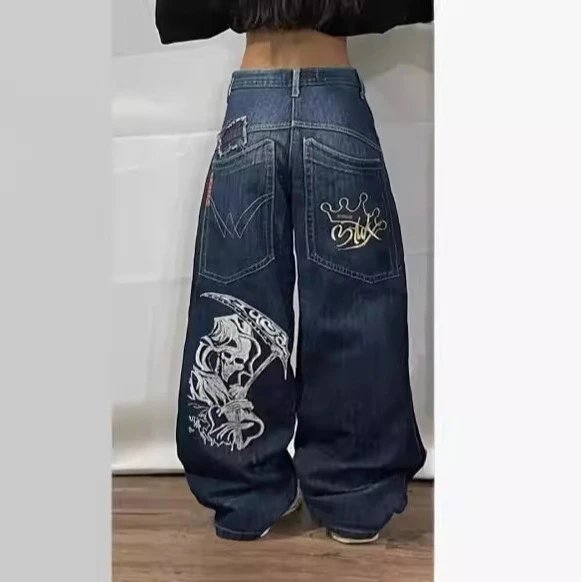 Unbranded Jeans Loose wide-leg graphic embroidered — 119 Dark blue