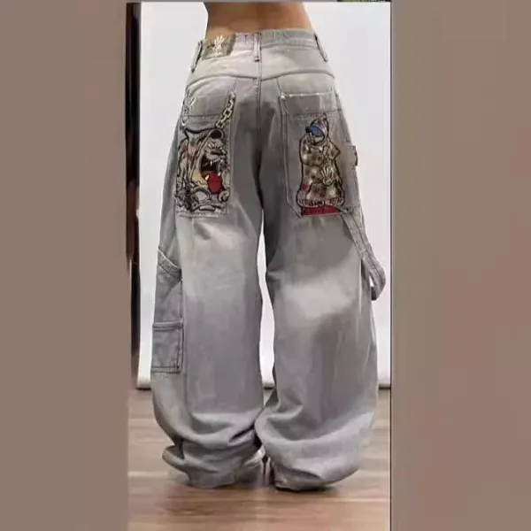 Design Custom Embroidered Baggy Jeans Gray Jeans - 1