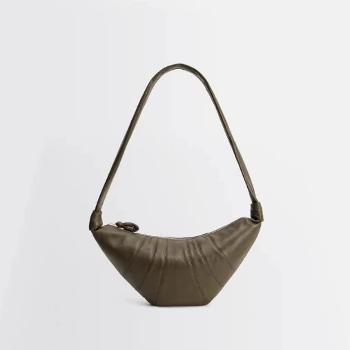 Unbranded Crossbody Bags Pleated crescent shoulder bag — Deep khakis trumpet