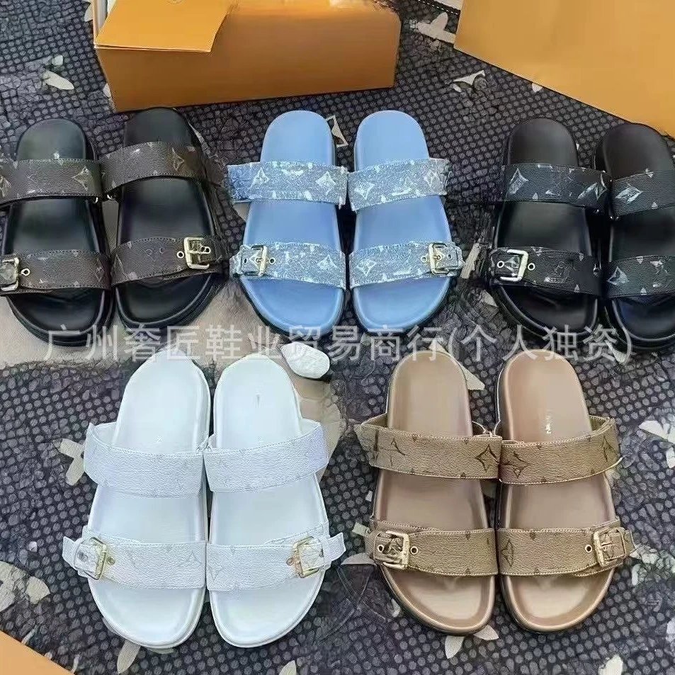 Slippers Presbyopic Letters Rubber Metal Buckle Unisex Flat Slippers