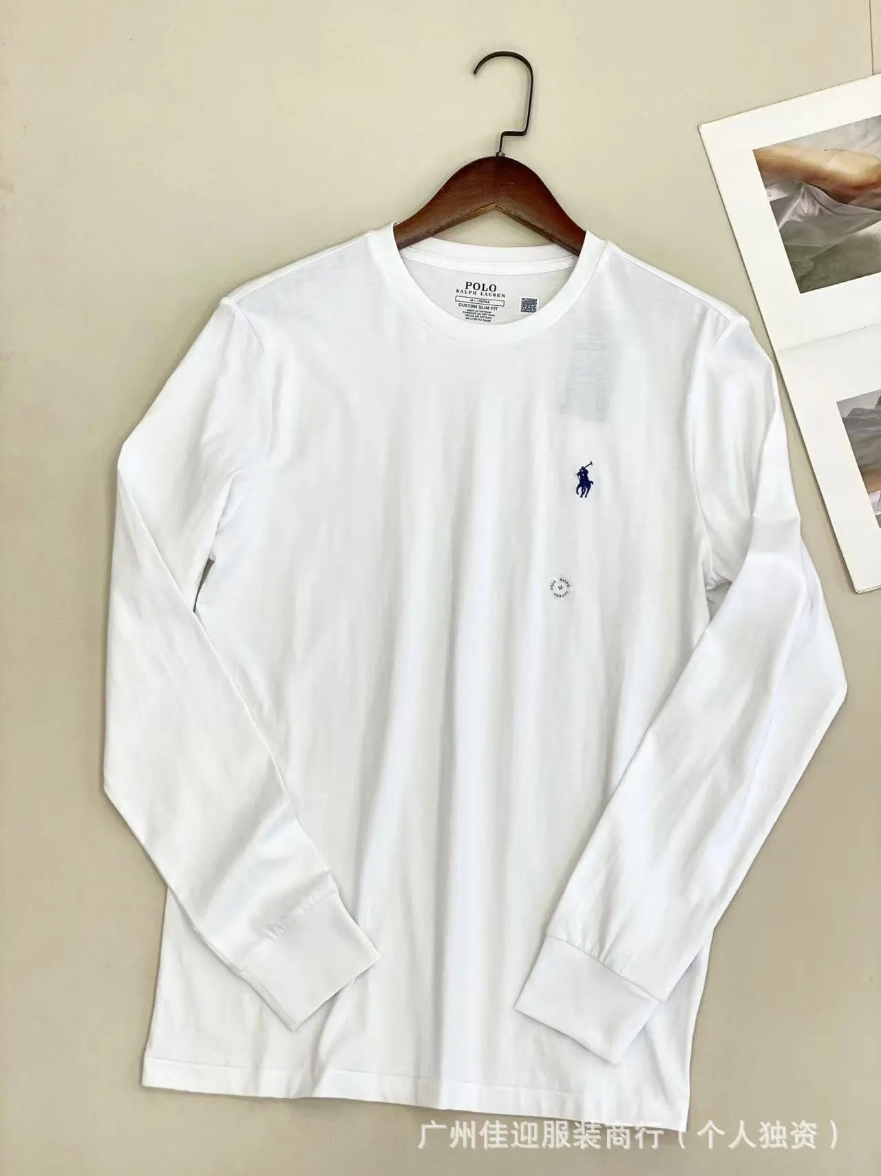 Polo Ralph Lauren T-Shirts Custom Slim Fit Long-Sleeve Pony Embroidered Crewneck — white