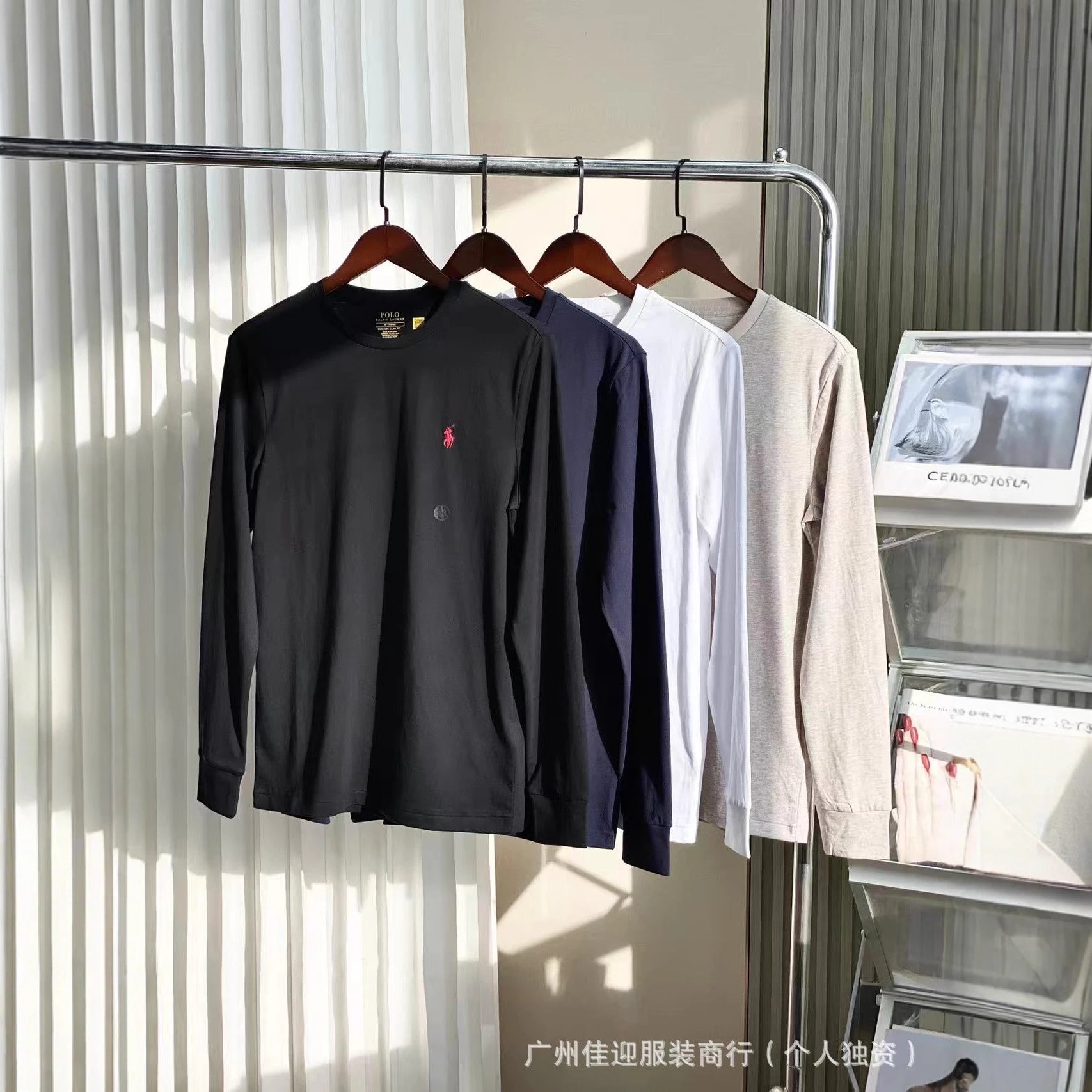 Polo Ralph Lauren T-Shirts Custom Slim Fit Long-Sleeve Pony Embroidered Crewneck image 1