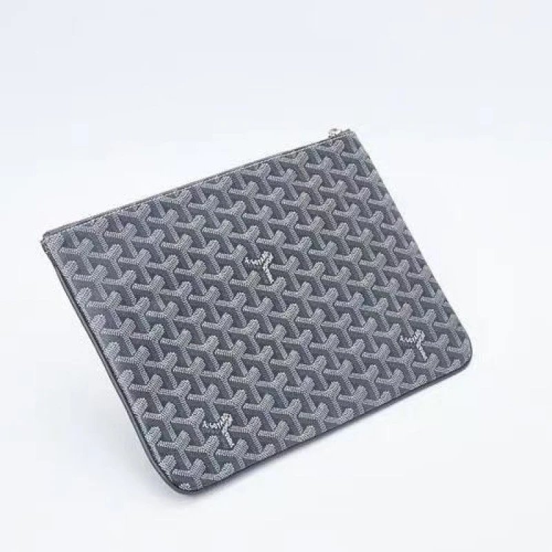 Goyard Handbags Goyardine Monogram Zippered Clutch Pouch — gray