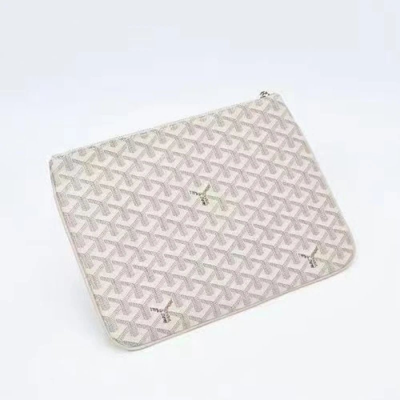 Goyard Handbags Goyardine Monogram Zippered Clutch Pouch — apricot