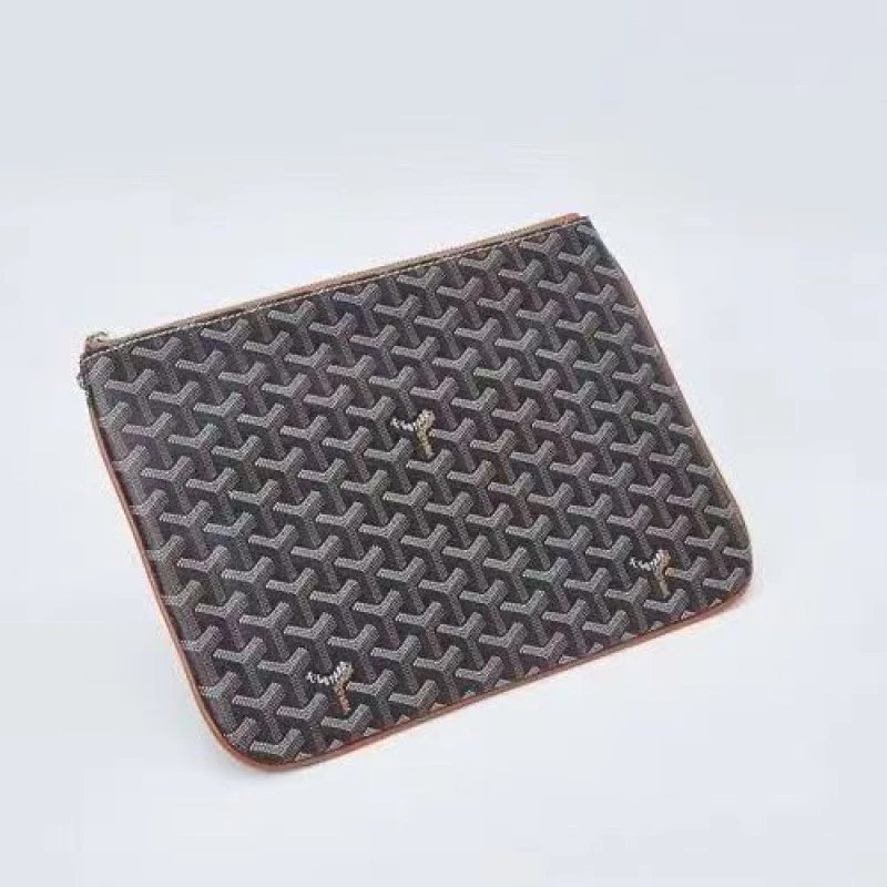 Goyard Handbags Goyardine Monogram Zippered Clutch Pouch — Black-brown