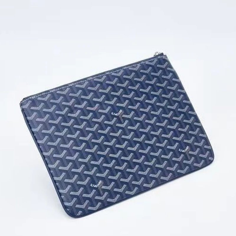 Goyard Handbags Goyardine Monogram Zippered Clutch Pouch — New Deep Blue
