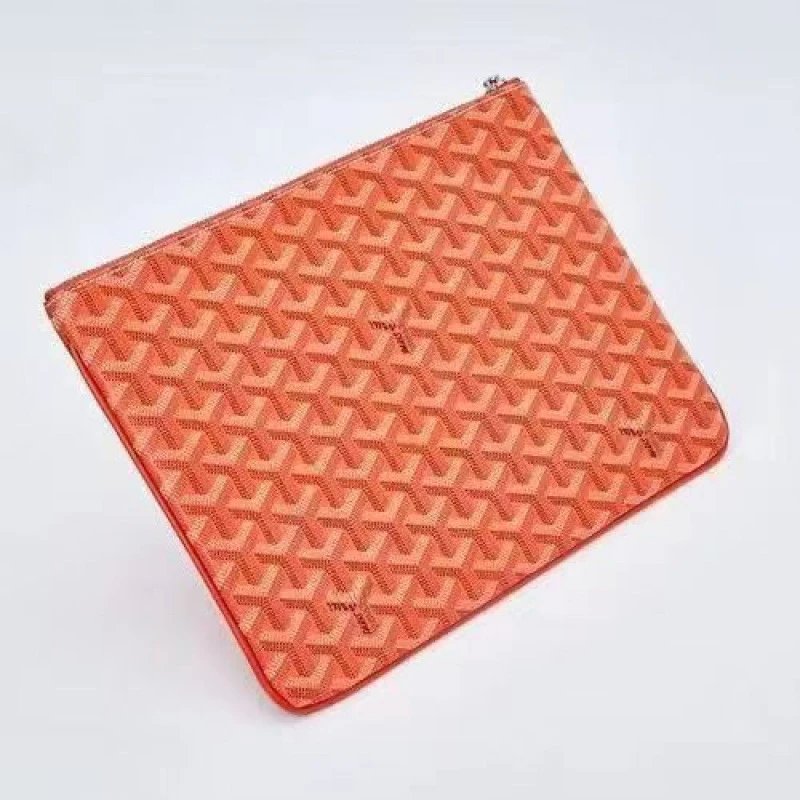Goyard Handbags Goyardine Monogram Zippered Clutch Pouch — Orange