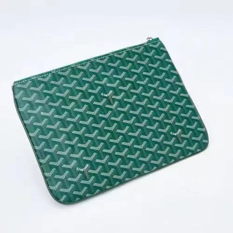 Goyard Handbags Goyardine Monogram Zippered Clutch Pouch — Green