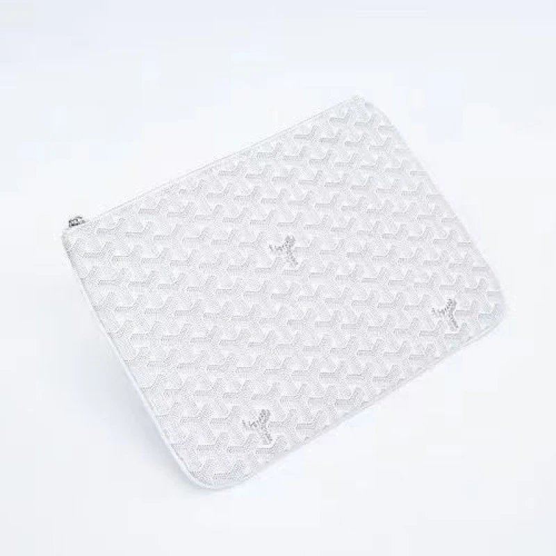 Goyard Handbags Goyardine Monogram Zippered Clutch Pouch — white