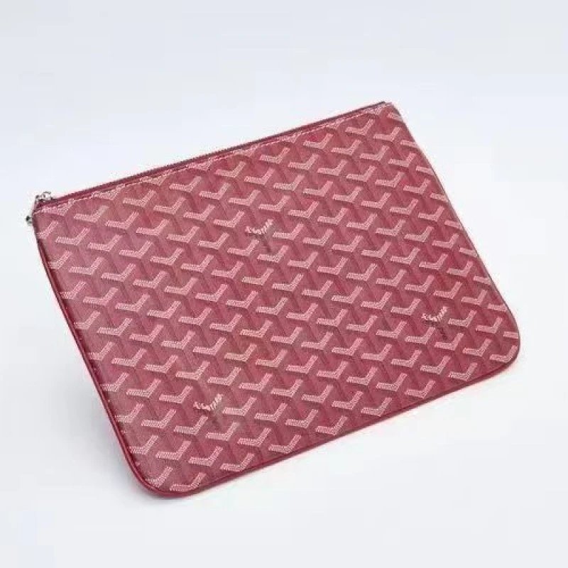 Goyard Handbags Goyardine Monogram Zippered Clutch Pouch — Wine red