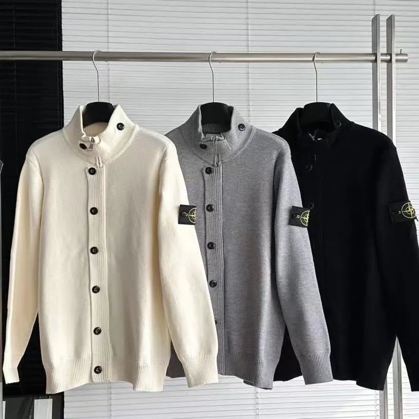 Best-selling Island-style Mock Neck Knit Cardigan for Men and Women, Fall & Winter Solid Color Loose Long-sleeve Sweater Couple Jacket