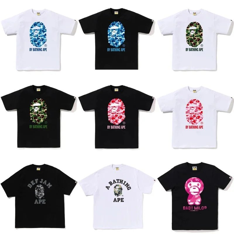 2026 New Japanese Brand BAPE Ape Head Shark Summer Cotton Short sleeved Men's and Women's Loose Top T-shirt AS