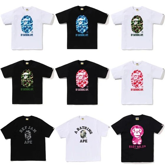 2026 New Japanese Brand BAPE Ape Head Shark Summer Cotton Short sleeved Men's and Women's Loose Top T-shirt AS