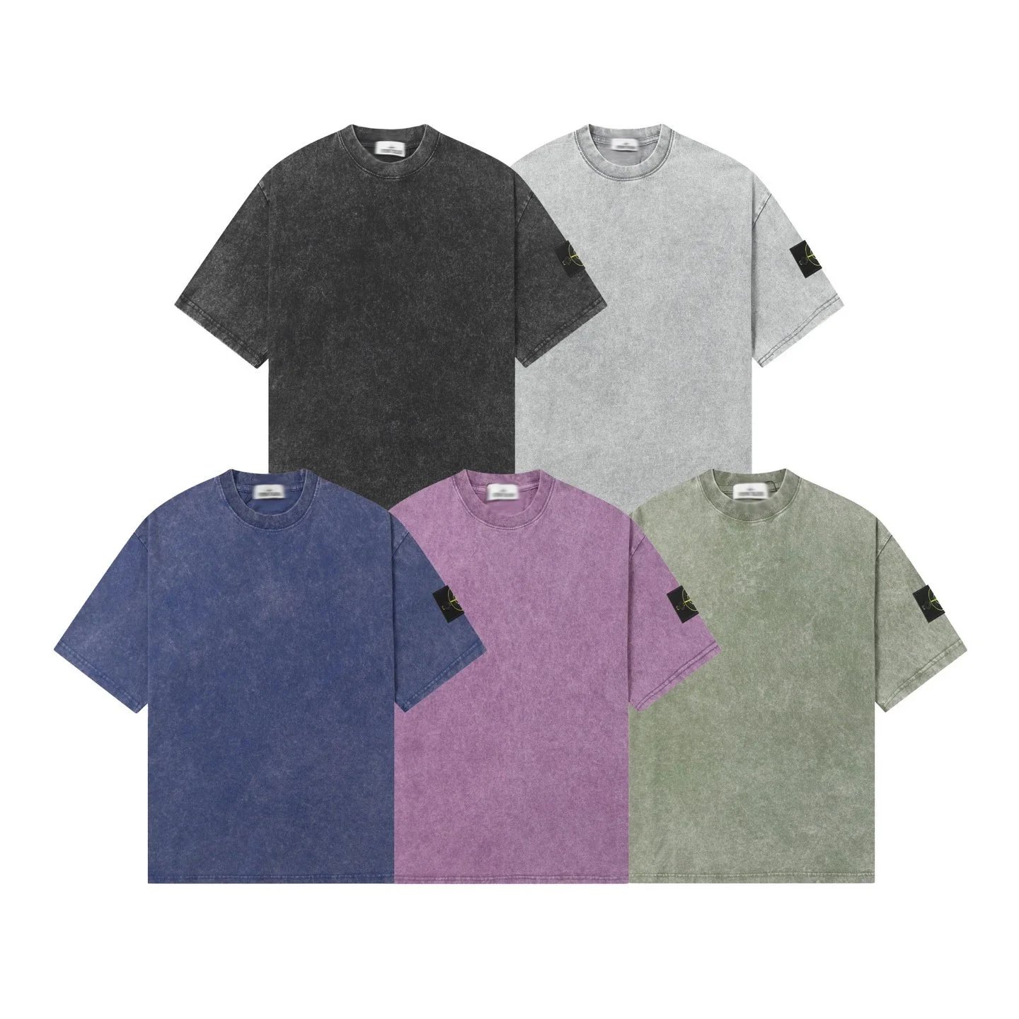 STONE 2024 New Washed Heavyweight Distressed Short Sleeve High Street Loose Vintage Casual T-Shirt for Men and Women TZ