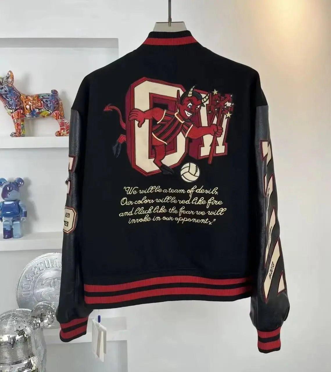 Dior x Jordan Brand Devil Motif Varsity Jacket Black/Red - 1