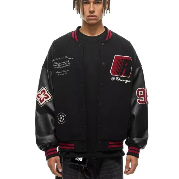 Fvbroojet x Unknown Collaborator Varsity Jacket Black with Red Embroidery Outerwear - 1