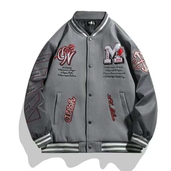 Custom Embroidered Varsity Jacket Gray Outerwear - 1