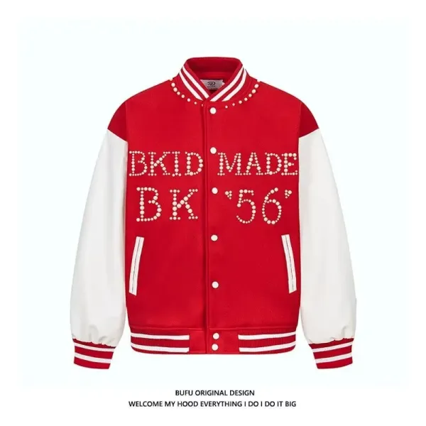 BUFU Original Design BKID Made BK '56 Red and White Varsity Jacket - 1