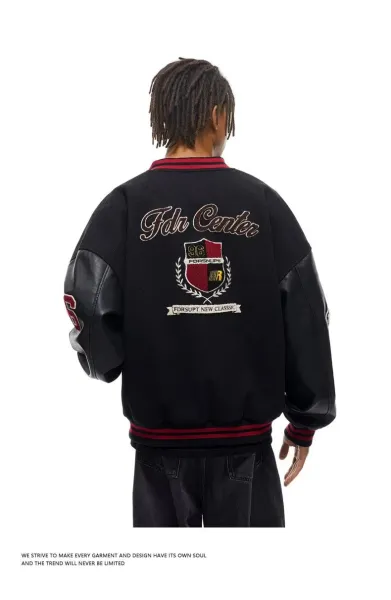 BUFU BKID Made '56 Studded Varsity Jacket Black and White - 14