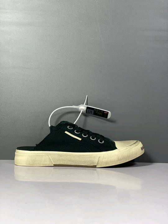 Mule Sneaker Black Cream Canvas Slip-On Shoes