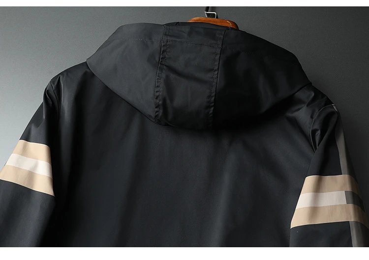 GRA Windbreaker Jacket Black Beige Stripe Hooded Outerwear - 15