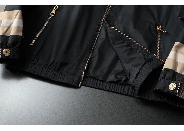 GRA Windbreaker Jacket Black Beige Stripe Hooded Outerwear - 16