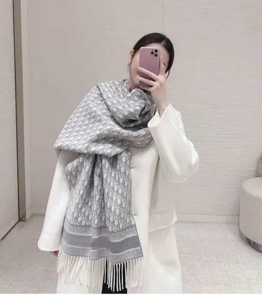 Dior Oblique Print Cashmere Scarf Pink and White - 10