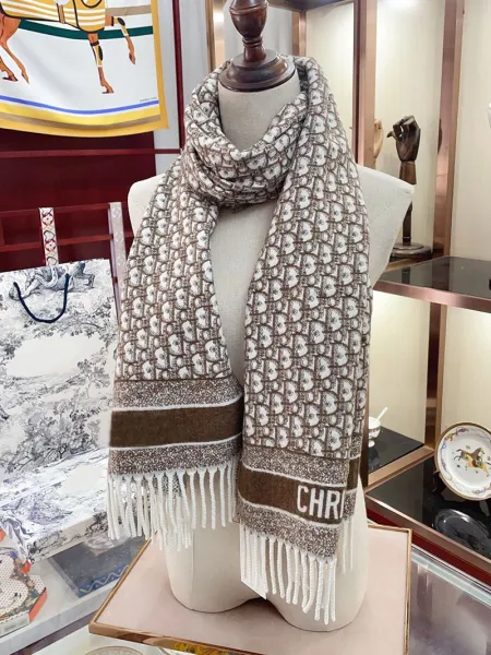 Dior Oblique Print Cashmere Scarf Pink and White - 13
