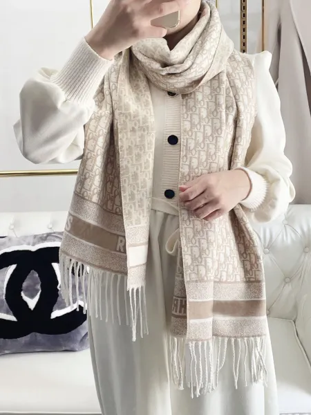 Dior Oblique Print Cashmere Scarf Pink and White - 15