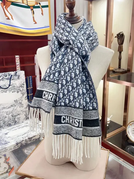 Dior Oblique Print Cashmere Scarf Pink and White - 6