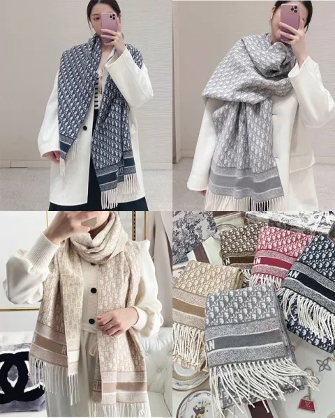 Dior Oblique Print Cashmere Scarf Pink and White - 3