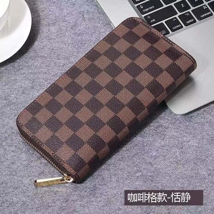 Brown Plaid Zipper Wallet