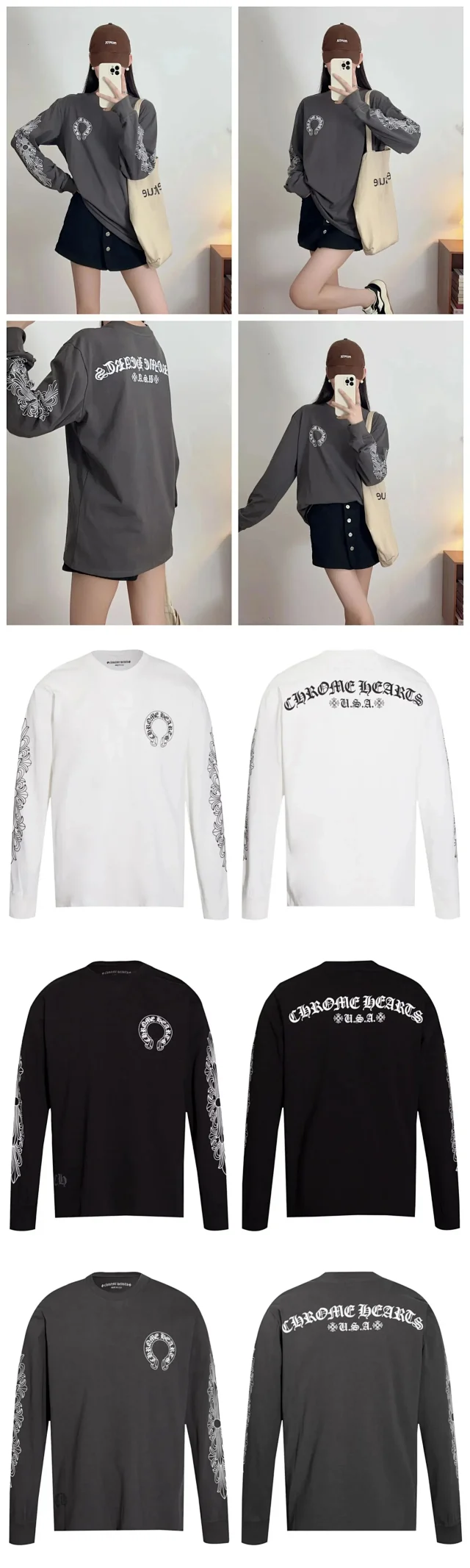 Chrome Hearts T-Shirts Crew-Neck Long-Sleeve Graphic Print product detail image 7