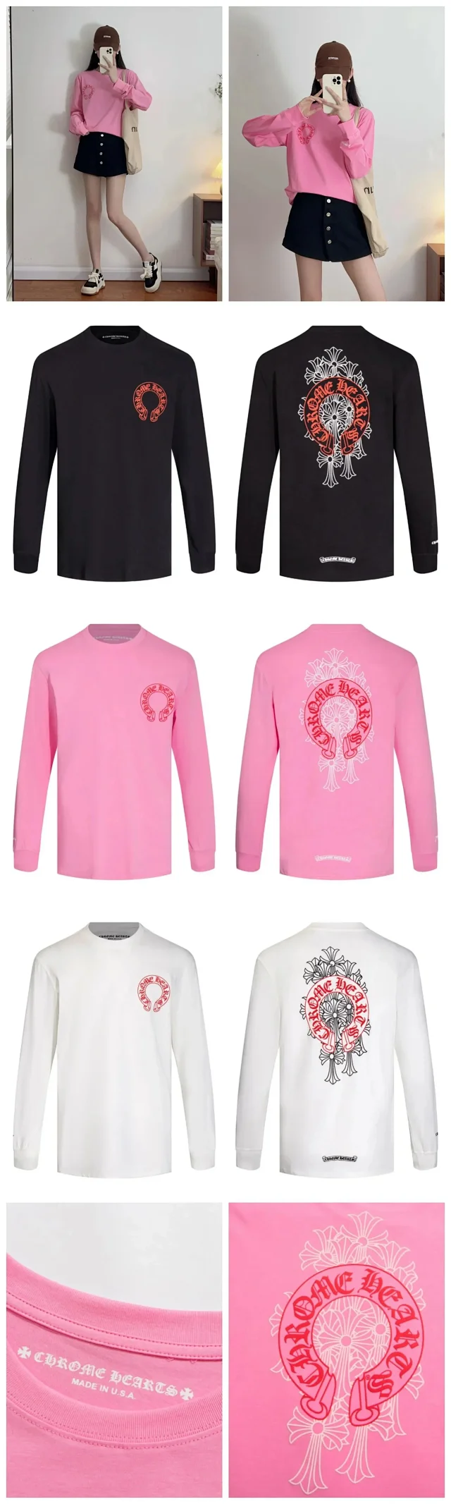 Chrome Hearts T-Shirts Crew-Neck Long-Sleeve Graphic Print product detail image 8