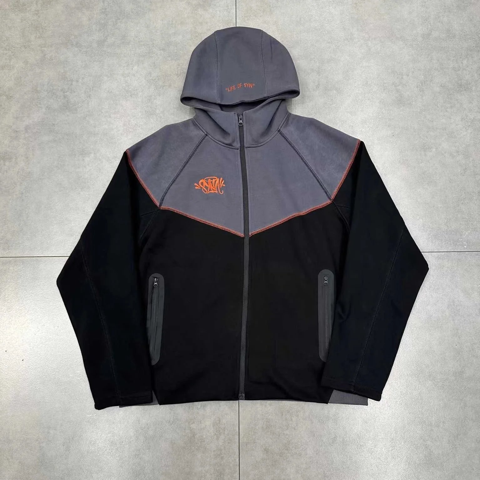 Life of Syn Jackets Hooded Zip-Front Colorblock Jacket — Dark gray (top)*Top quality