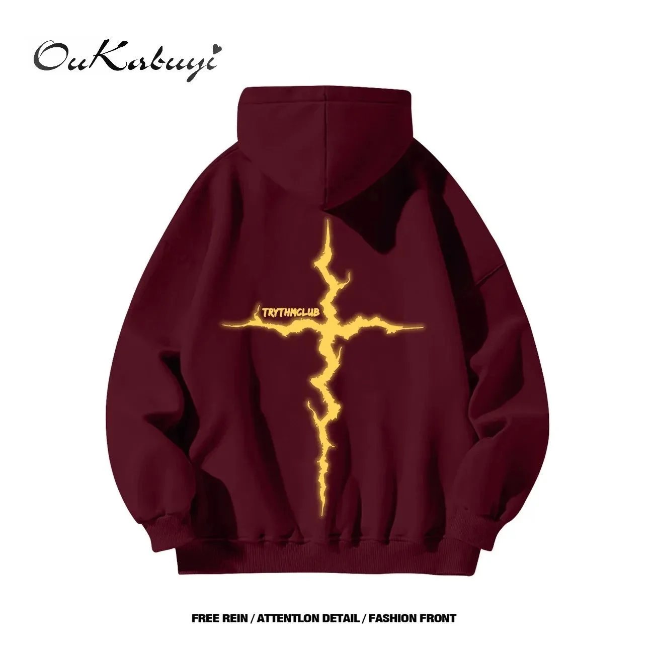 Unbranded Hoodies & Sweatshirts Oversized graphic print pullover — 24 Dark red