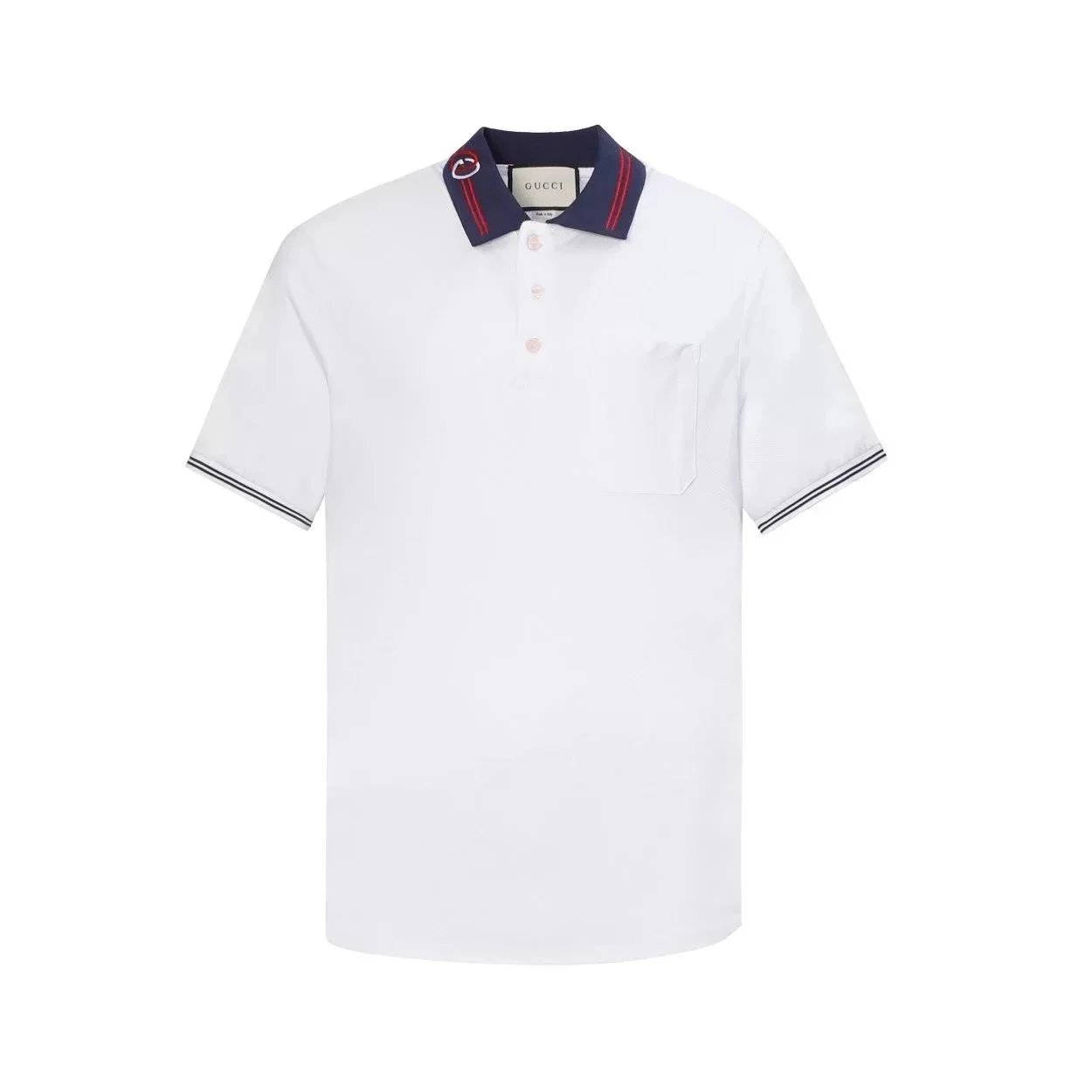 Gucci Shirts Short-Sleeve Polo Shirt — White background, red and black collar 002