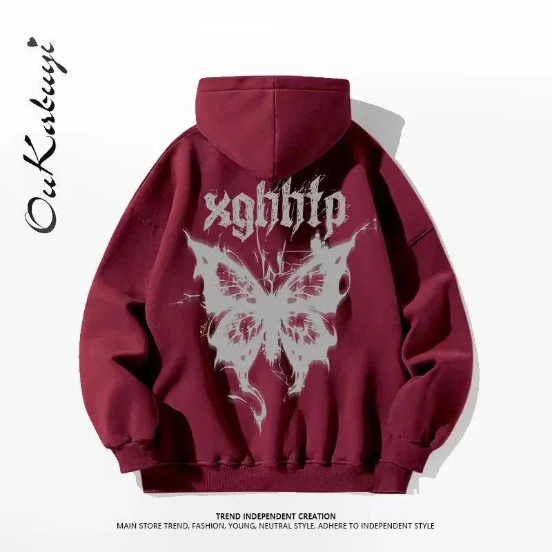 Unbranded Hoodies & Sweatshirts Oversized graphic print pullover — 22 Dark red