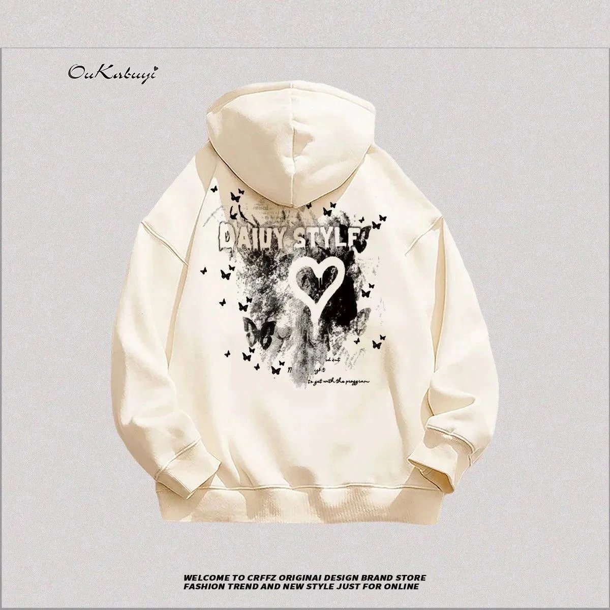 Unbranded Hoodies & Sweatshirts Oversized graphic print pullover — 31 Beige