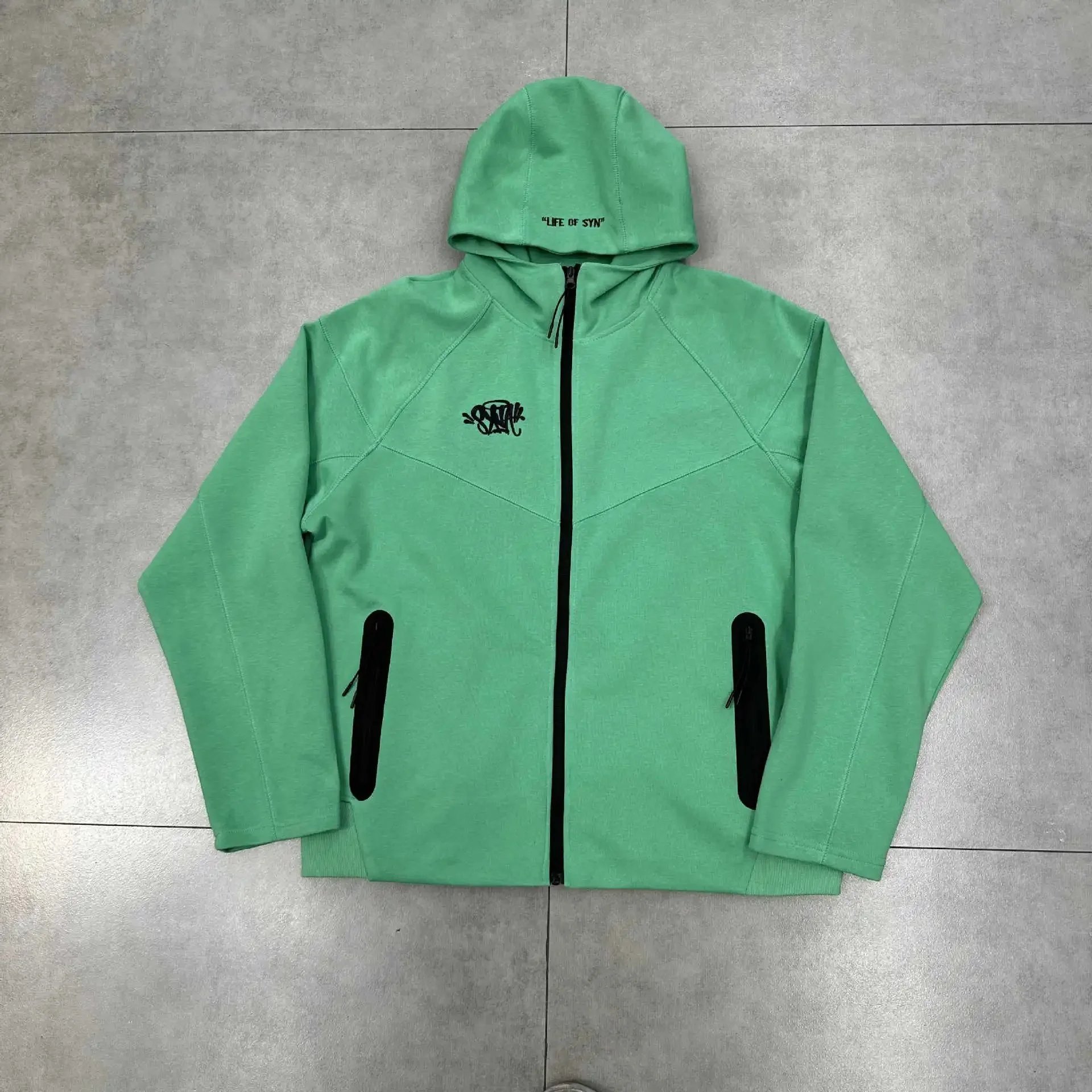 Life of Syn Jackets Hooded Zip-Front Colorblock Jacket — Green [coat】*Top quality