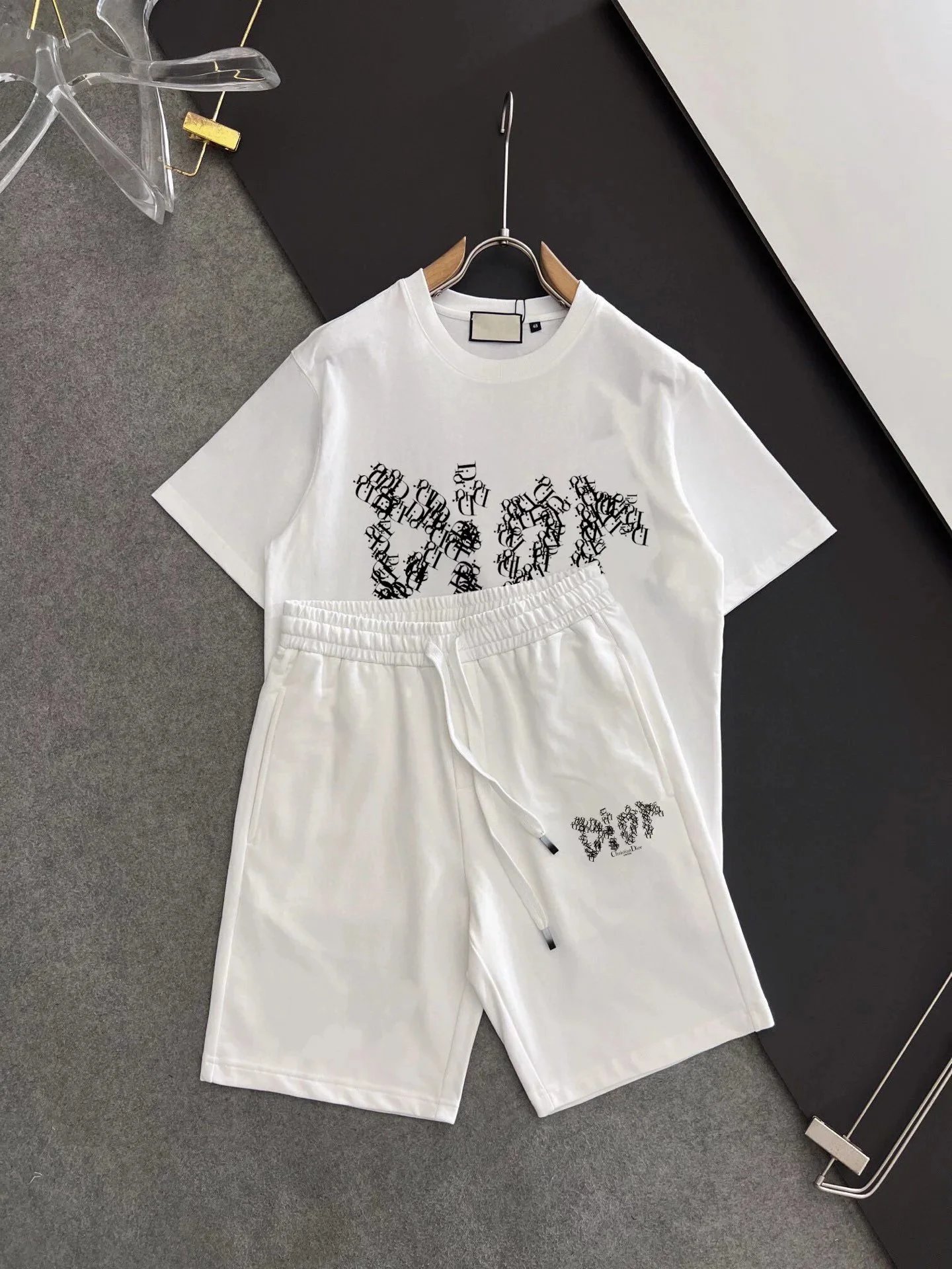 Dior Matching Sets Short-Sleeve Graphic T-Shirt and Drawstring Shorts Set image 4
