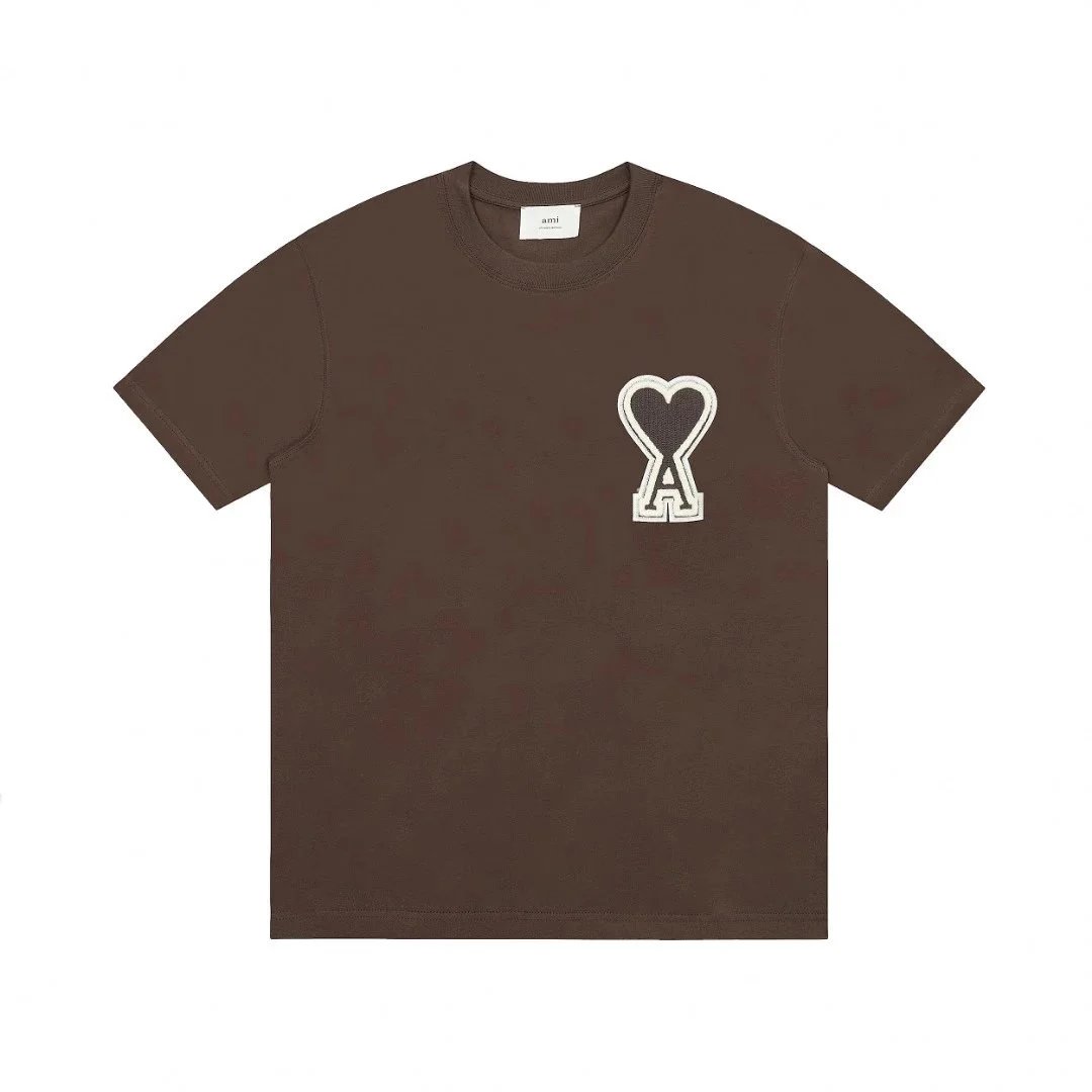 AMI T-Shirts Crewneck T-Shirt with de Coeur Heart Logo — 18 brown color
